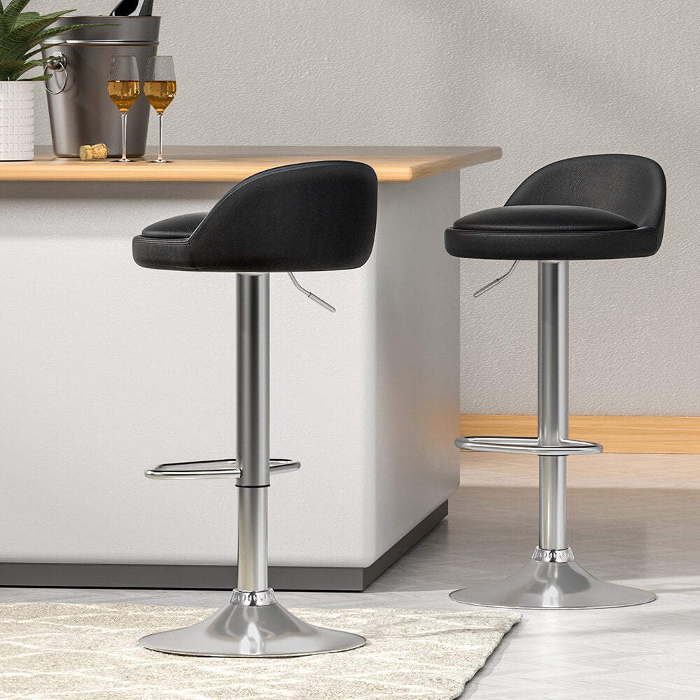 Contemporary Metal Black PU Leather Bar Stools
