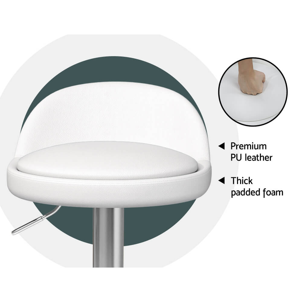 Contemporary Metal White PU Leather Bar Stools
