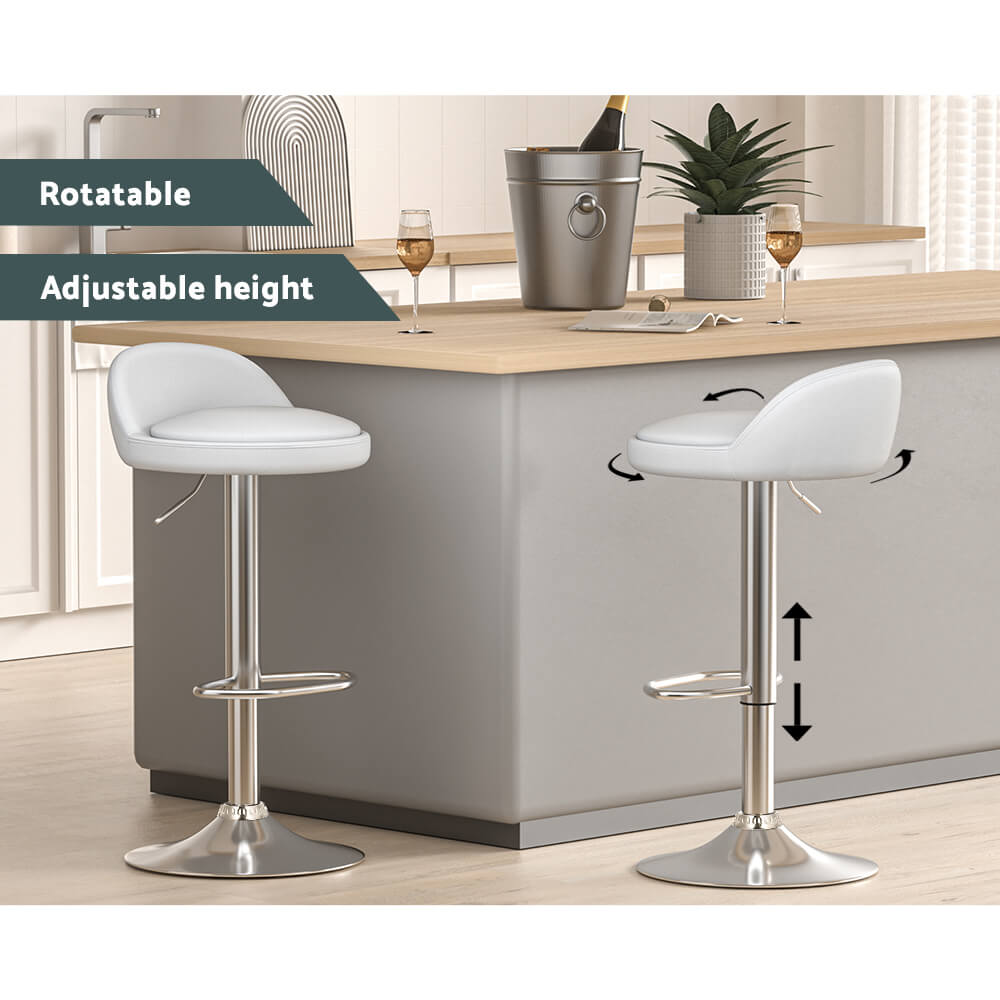 Contemporary Metal White PU Leather Bar Stools