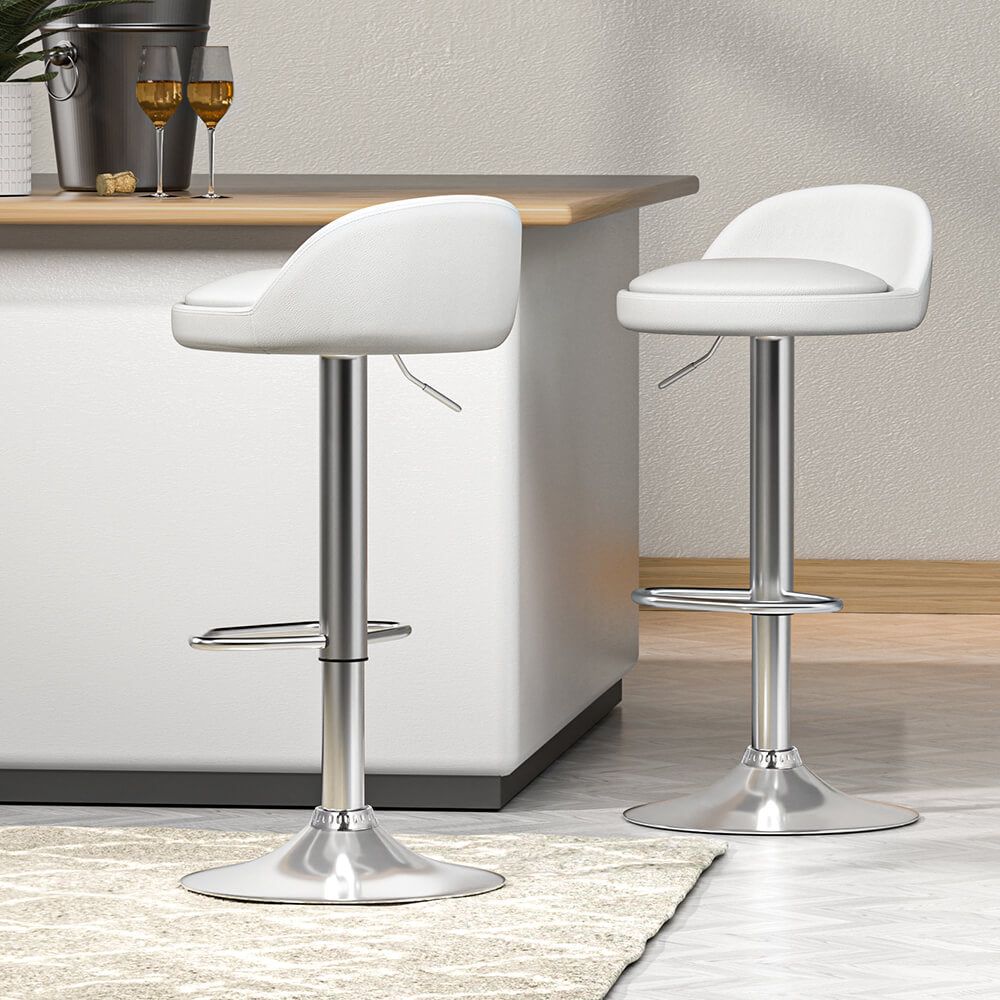 Contemporary Metal White PU Leather Bar Stools