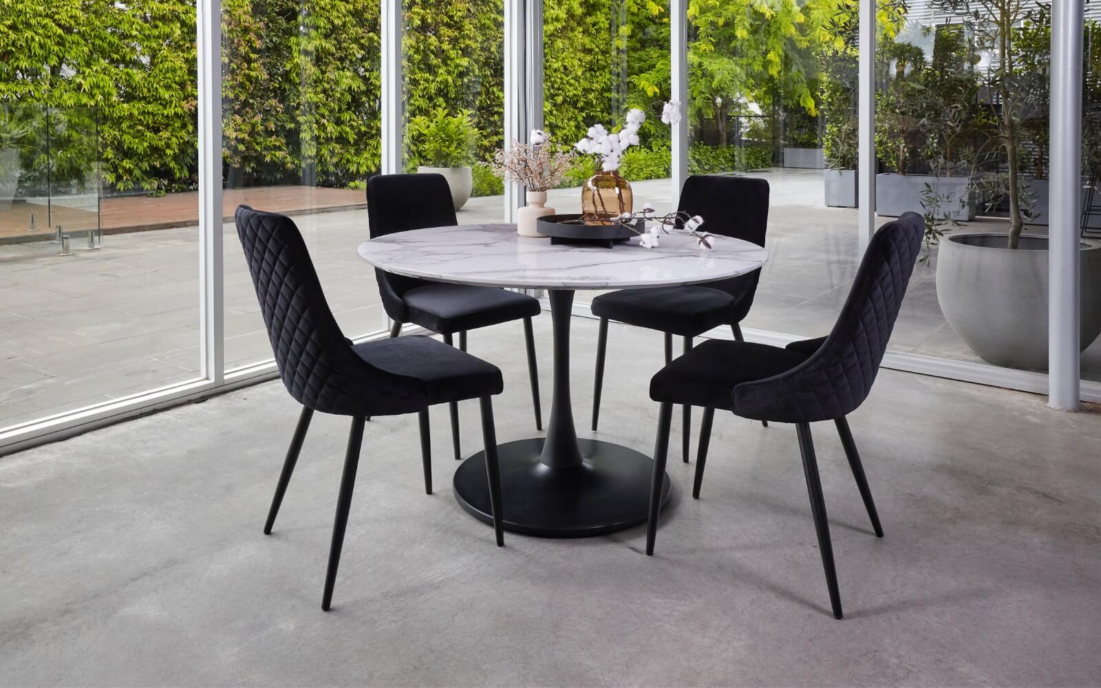 Montville Version 2 | Modern Metal Black Grey Velvet Dining Chairs | Set Of 2 | Black