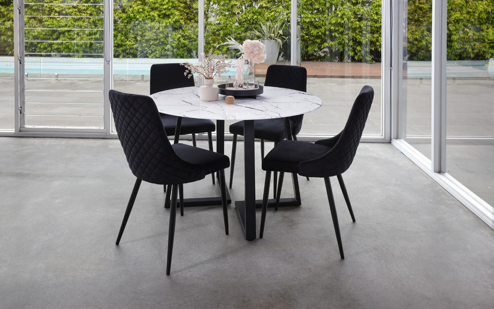 Montville Version 2 | Modern Metal Black Grey Velvet Dining Chairs | Set Of 2 | Black