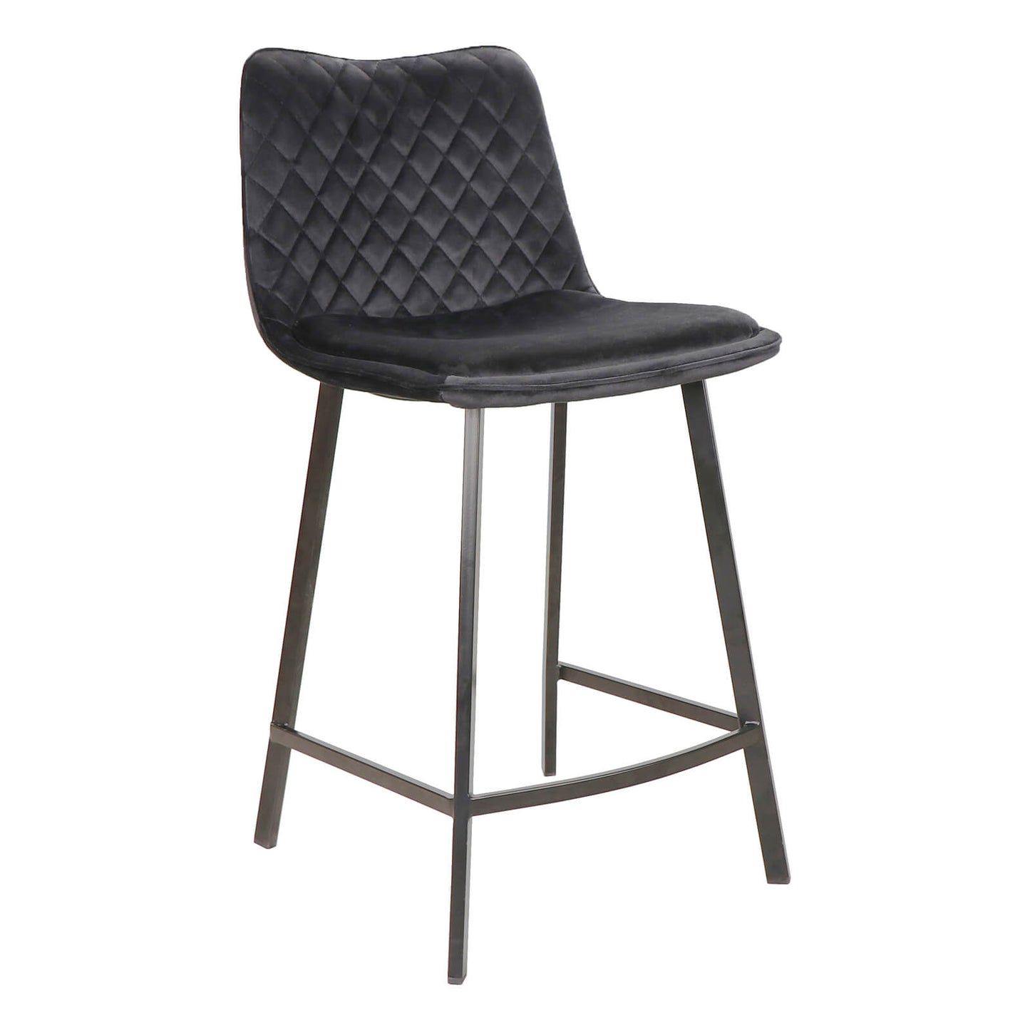 Montville | Version 3 | Modern Metal Velvet Bar Stools | Set Of 2 | Black