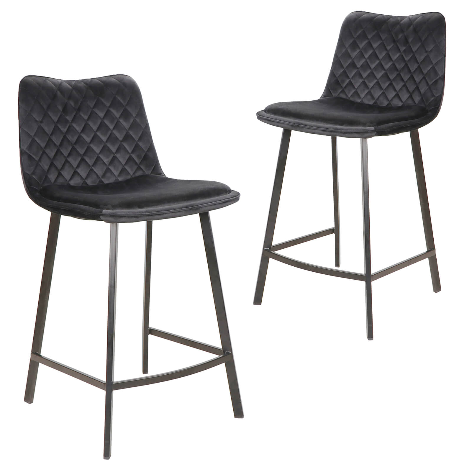 Montville | Version 3 | Modern Metal Velvet Bar Stools | Set Of 2 | Black