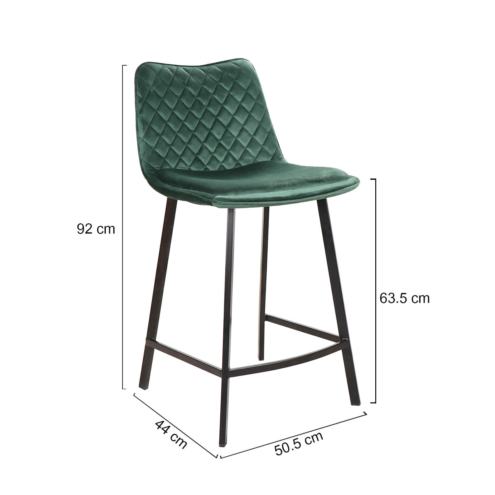 Montville | Version 3 | Modern Metal Velvet Bar Stools | Set Of 2 | Green