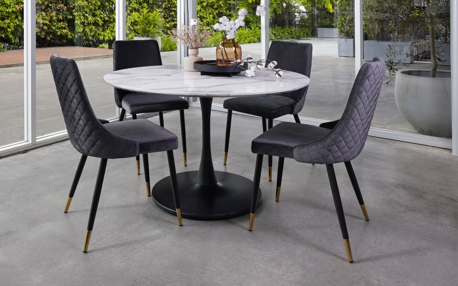 Montville Version 3 | Modern Metal Velvet Dining Chairs | Set Of 2 | Grey