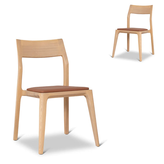 Moresby | Coastal Tan PU Leather Natural Wooden Dining Chairs | Set Of 2 | Tan
