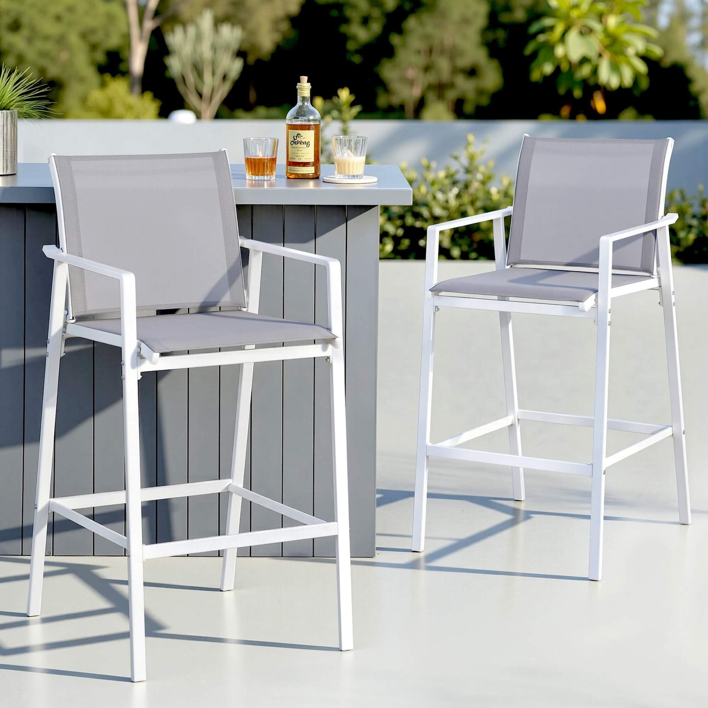 Morley | Modern White Metal Indoor Outdoor Bar Stools | Set Of 2 | White
