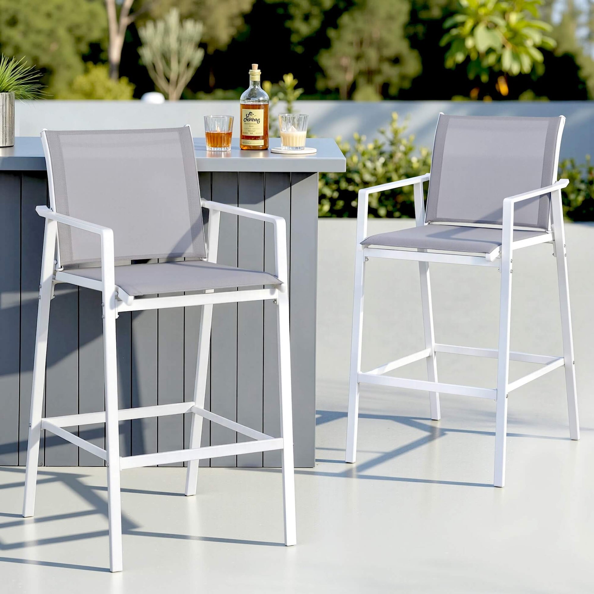 Morley | Modern White Metal Indoor Outdoor Bar Stools | Set Of 2 | White