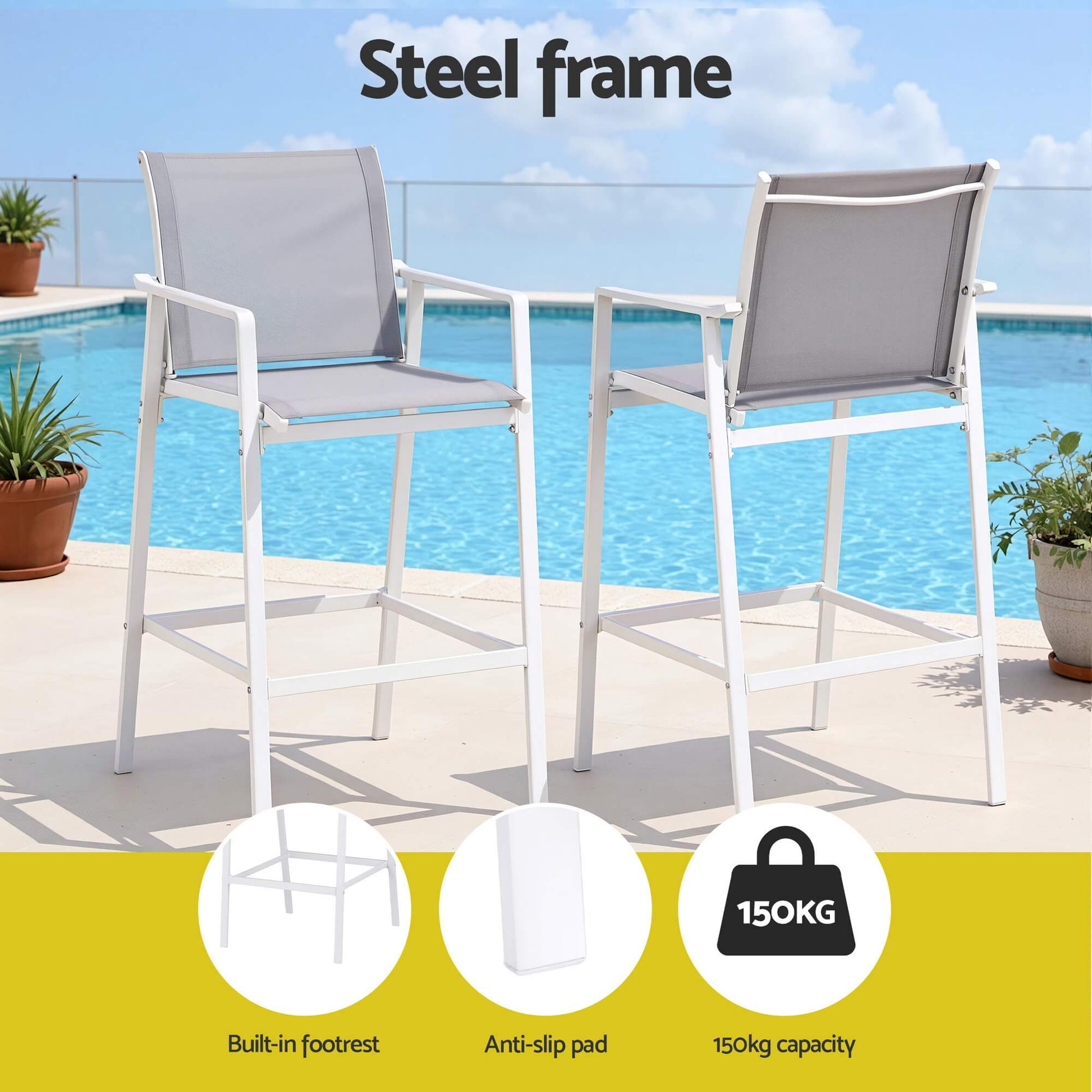 Morley | Modern White Metal Indoor Outdoor Bar Stools | Set Of 2 | White
