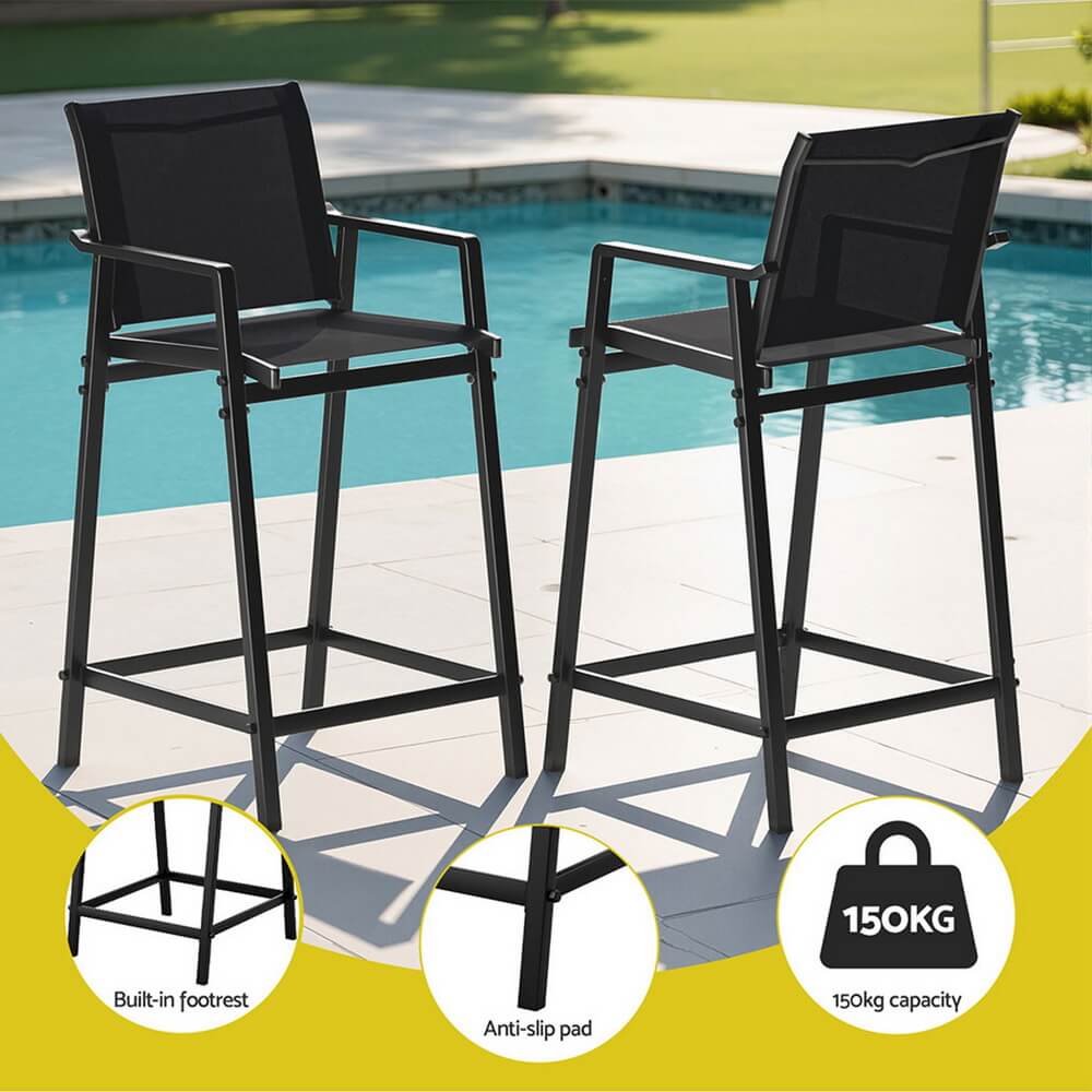 Morley | Modern Black White Metal Indoor Outdoor Bar Stool Set | Black