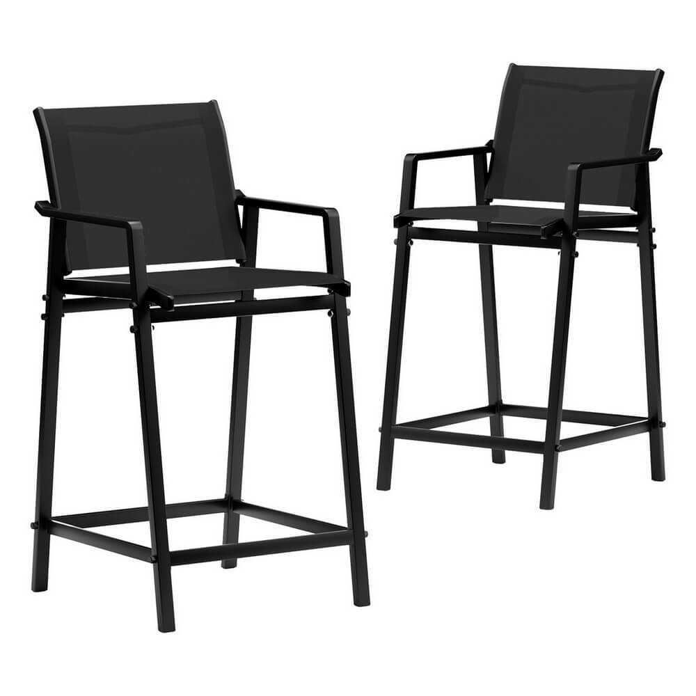 Morley Modern Black Metal Indoor Outdoor Bar Stools Set Of 2 | Black