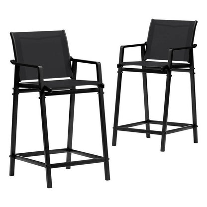 Morley Modern Black Metal Indoor Outdoor Bar Stools Set Of 2 | Black