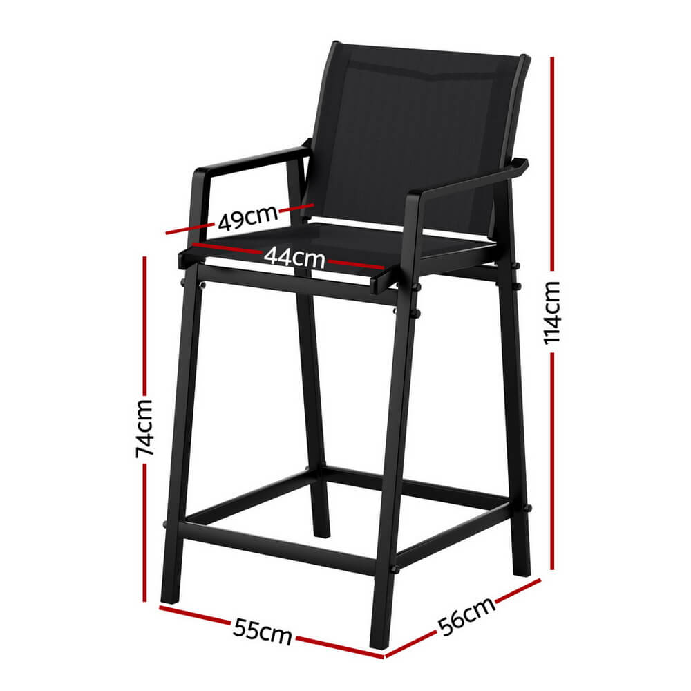 Morley Modern Black Metal Indoor Outdoor Bar Stools Set Of 2 | Black