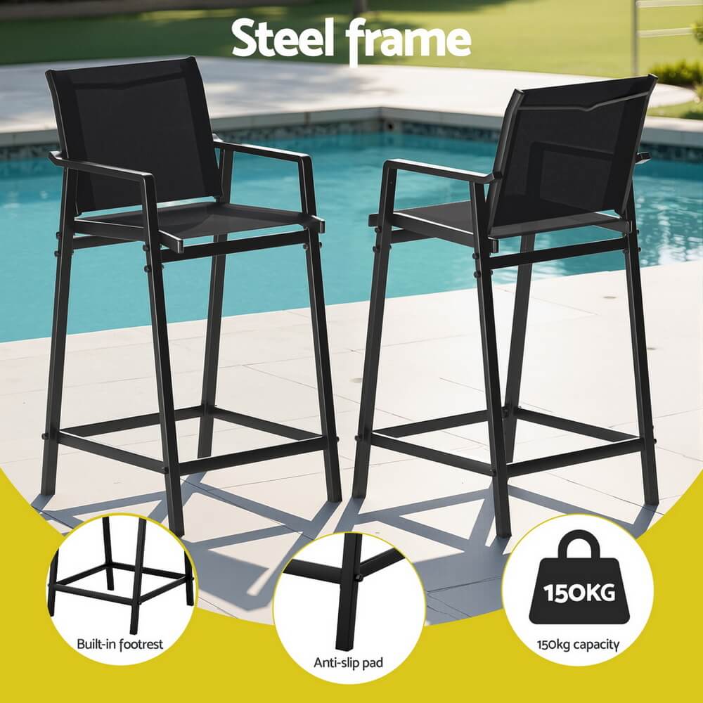 Morley Modern Black Metal Indoor Outdoor Bar Stools Set Of 2 | Black