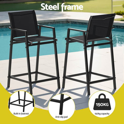 Morley Modern Black Metal Indoor Outdoor Bar Stools Set Of 2 | Black