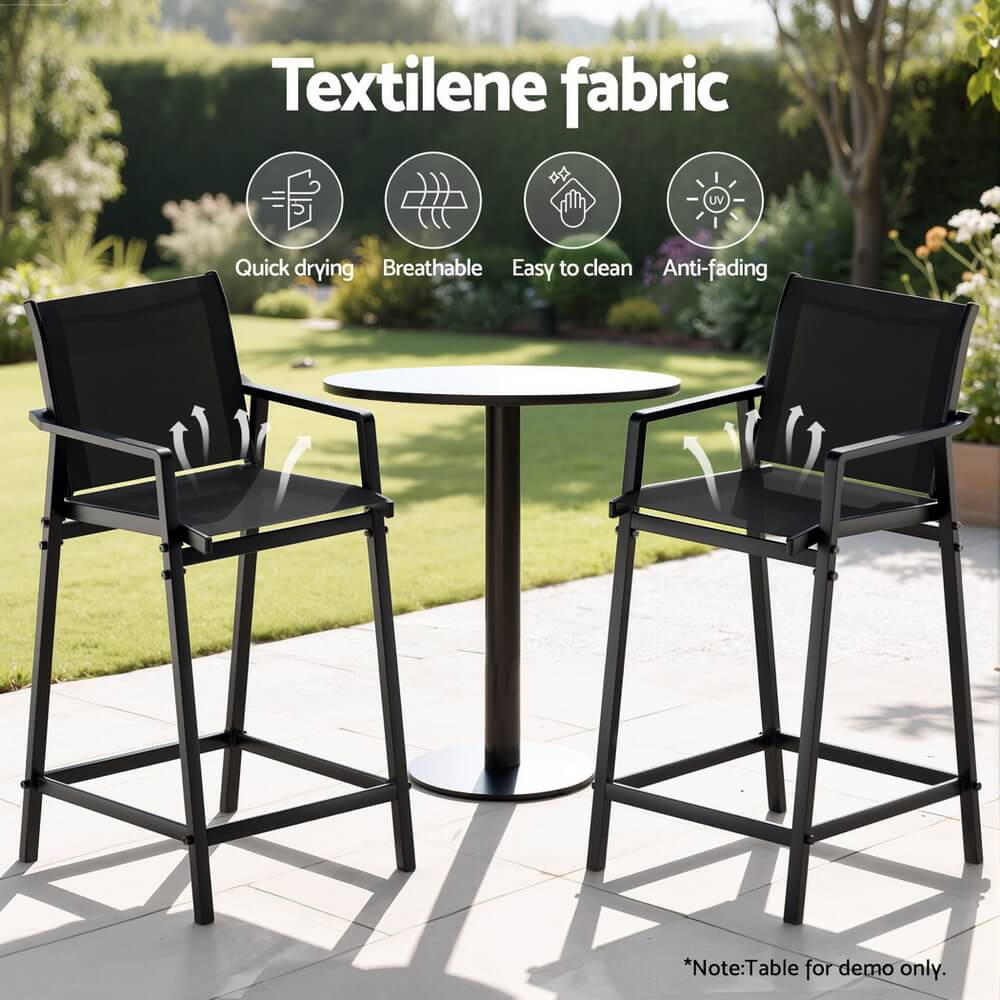 Morley Modern Black Metal Indoor Outdoor Bar Stools Set Of 2 | Black