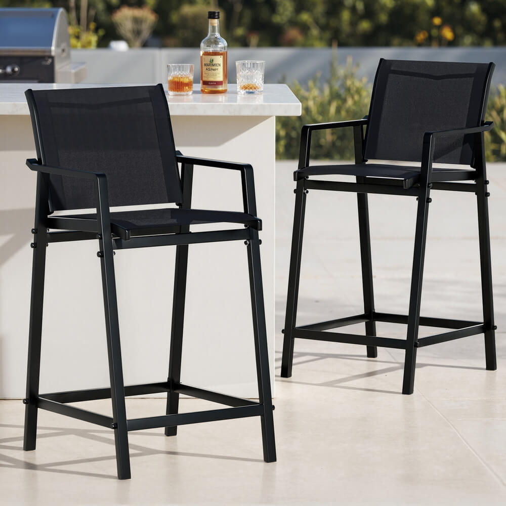 Morley Modern Black Metal Indoor Outdoor Bar Stools Set Of 2 | Black
