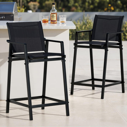 Morley Modern Black Metal Indoor Outdoor Bar Stools Set Of 2 | Black