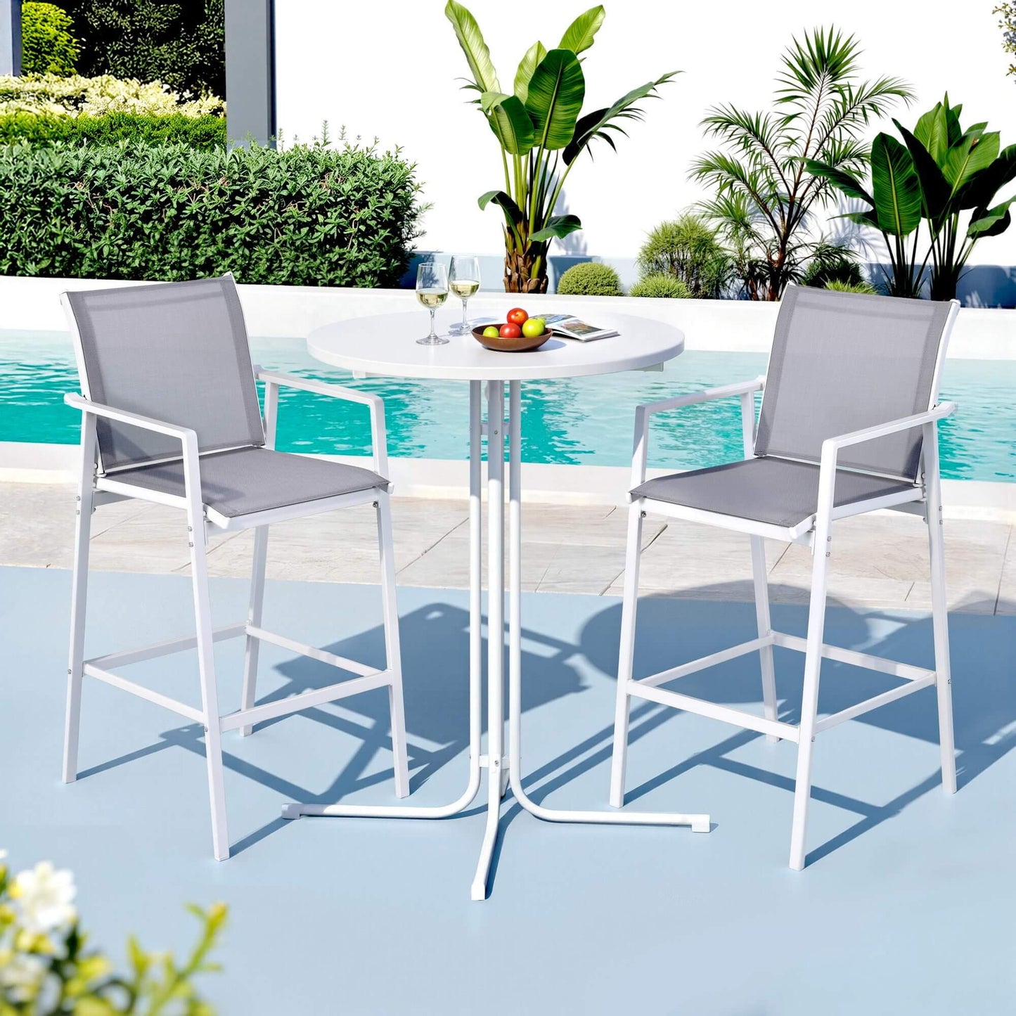 Morley | Modern Black White Metal Indoor Outdoor Bar Stool Set | White