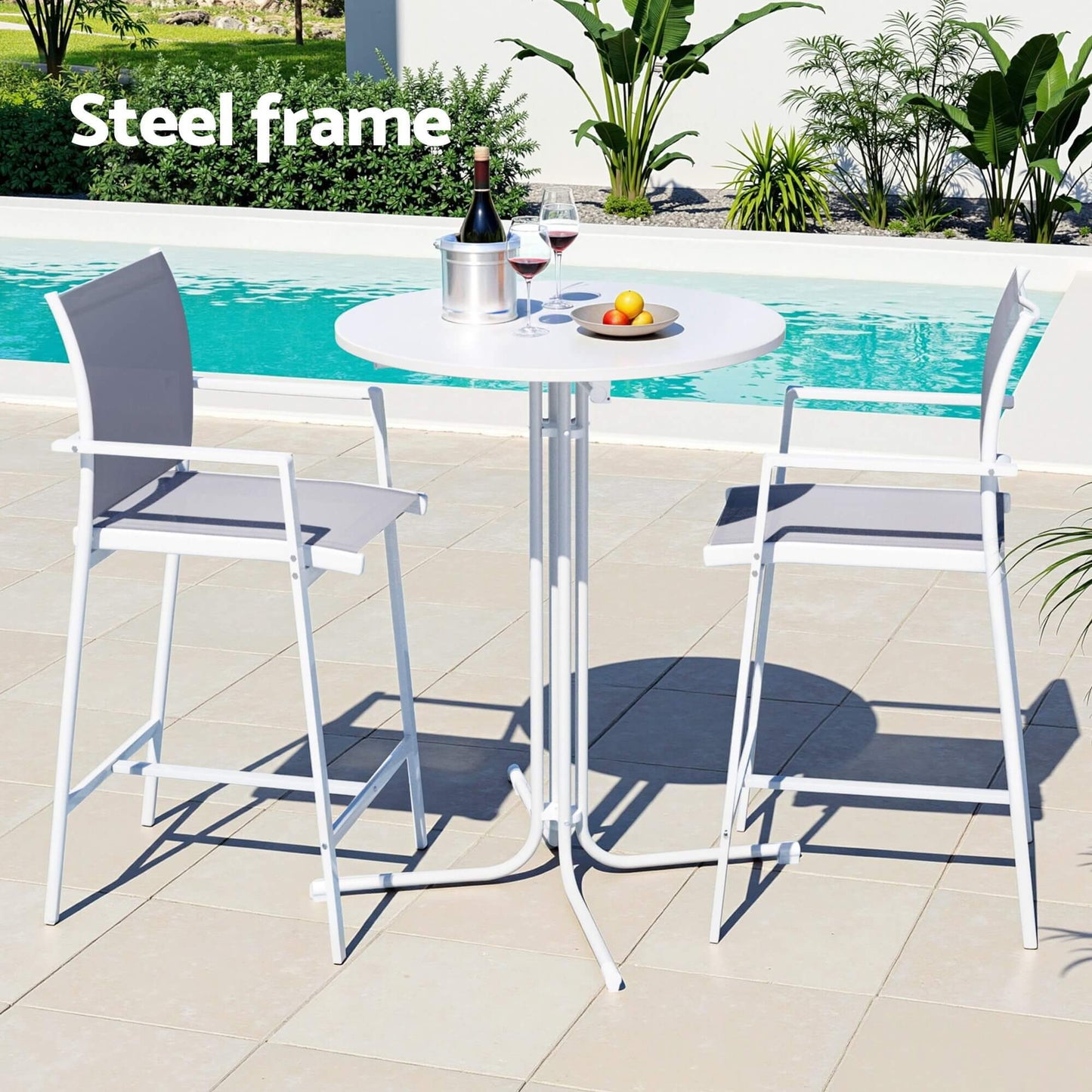 Morley | Modern Black White Metal Indoor Outdoor Bar Stool Set | White