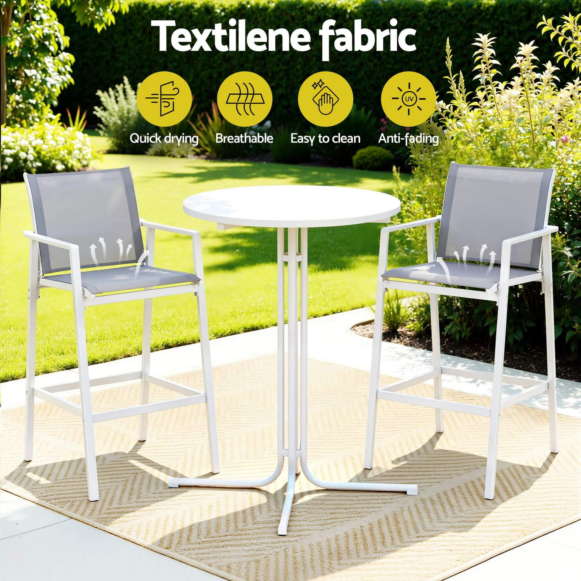 Morley | Modern Black White Metal Indoor Outdoor Bar Stool Set | White