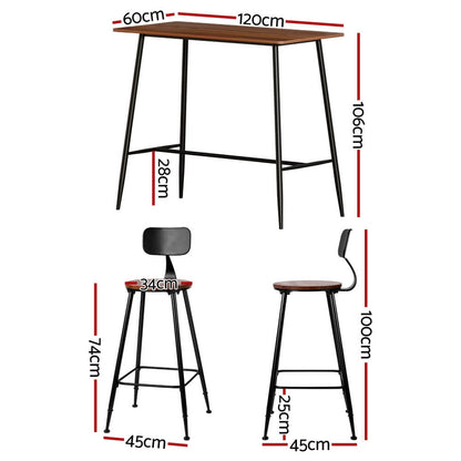 Moroak Denver | Industrial Oak Black Rectangular Wooden Metal Bar Stool Table | Natural