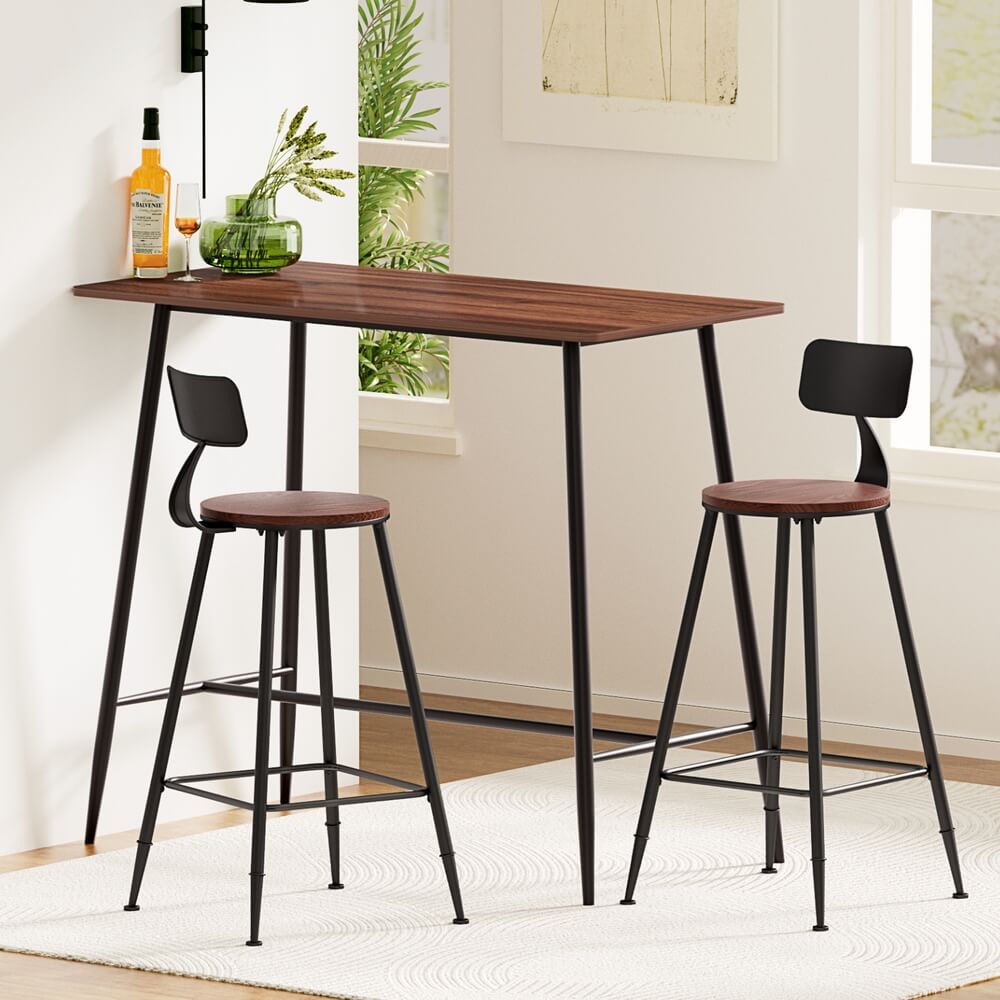 Moroak Denver | Industrial Oak Black Rectangular Wooden Metal Bar Stool Table | Natural