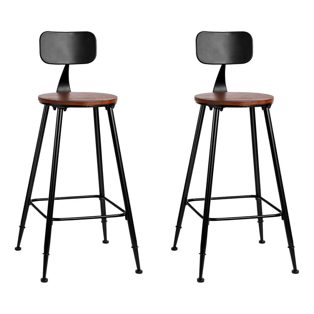 Moroak | Industrial Metal Wooden Bar Stools | Set Of 2 | Dark Brown
