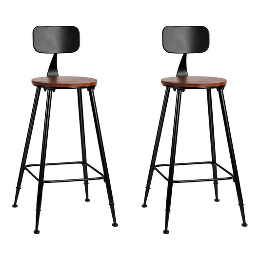 Moroak | Industrial Metal Wooden Bar Stools | Set Of 2 | Dark Brown