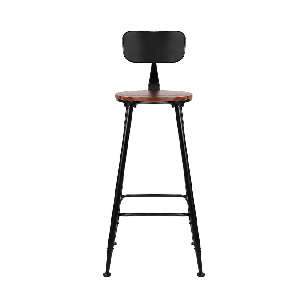 Moroak | Industrial Metal Wooden Bar Stools | Set Of 2 | Dark Brown