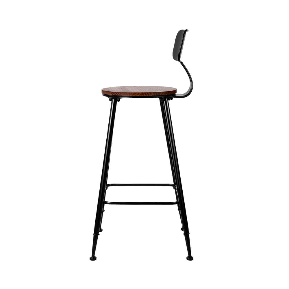 Moroak | Industrial Metal Wooden Bar Stools | Set Of 2 | Dark Brown