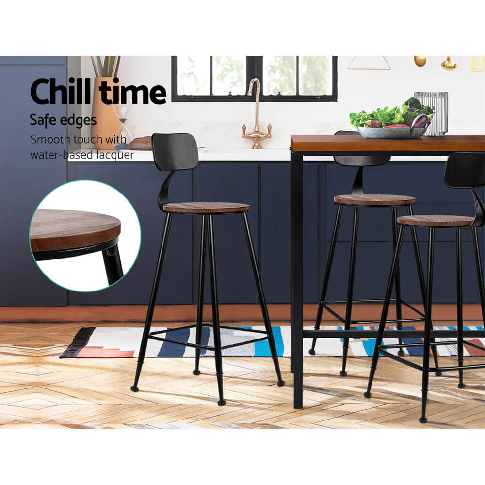 Moroak | Industrial Metal Wooden Bar Stools | Set Of 2 | Dark Brown