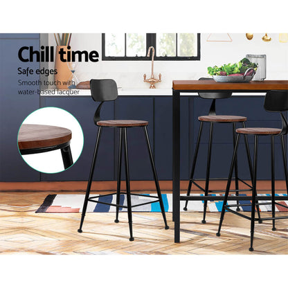 Moroak | Industrial Metal Wooden Bar Stools | Set Of 2 | Dark Brown