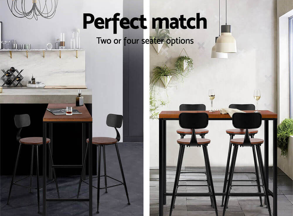 Moroak | Industrial Metal Wooden Bar Stools | Set Of 2 | Dark Brown