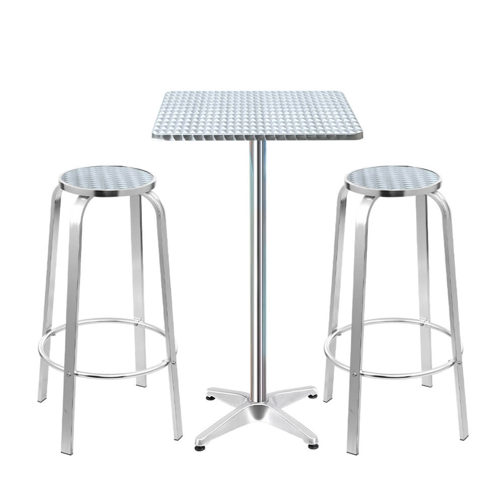 Morrison | Contemporary Silver Metal Outdoor Square Bar Stool Set | Silver