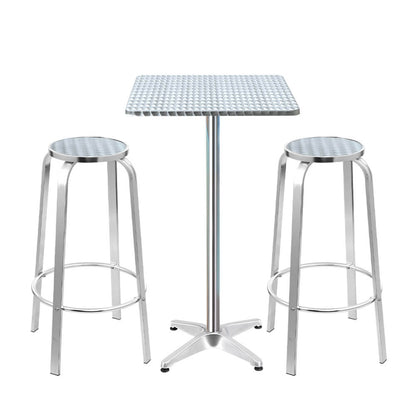 Morrison | Contemporary Silver Metal Outdoor Square Bar Stool Set | Silver