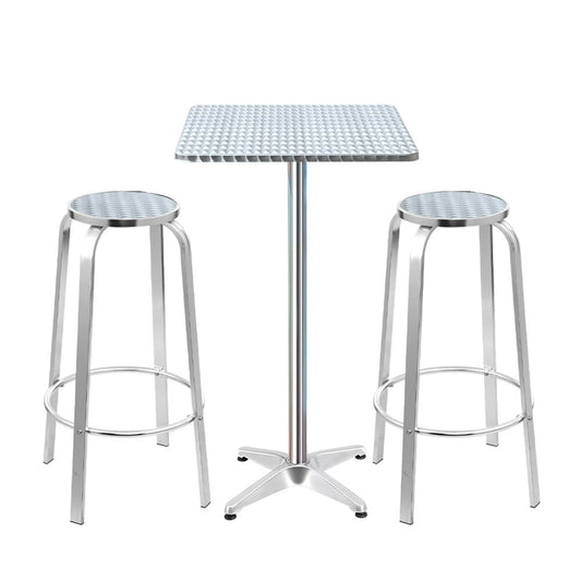 Morrison | Contemporary Silver Metal Outdoor Square Bar Stool Set | Silver