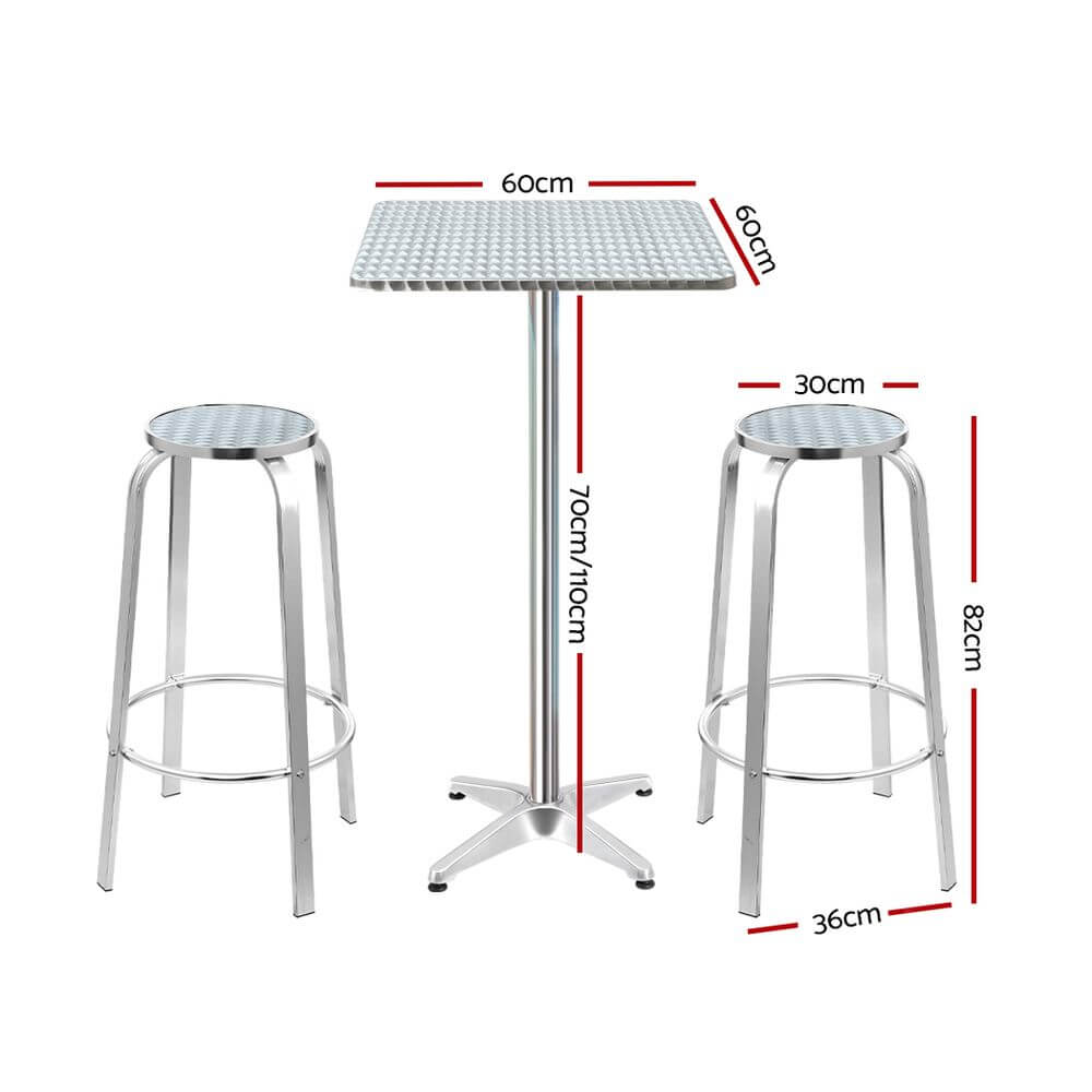 Morrison | Contemporary Silver Metal Outdoor Square Bar Stool Set | Silver