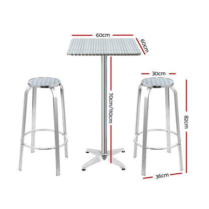 Morrison | Contemporary Silver Metal Outdoor Square Bar Stool Set | Silver