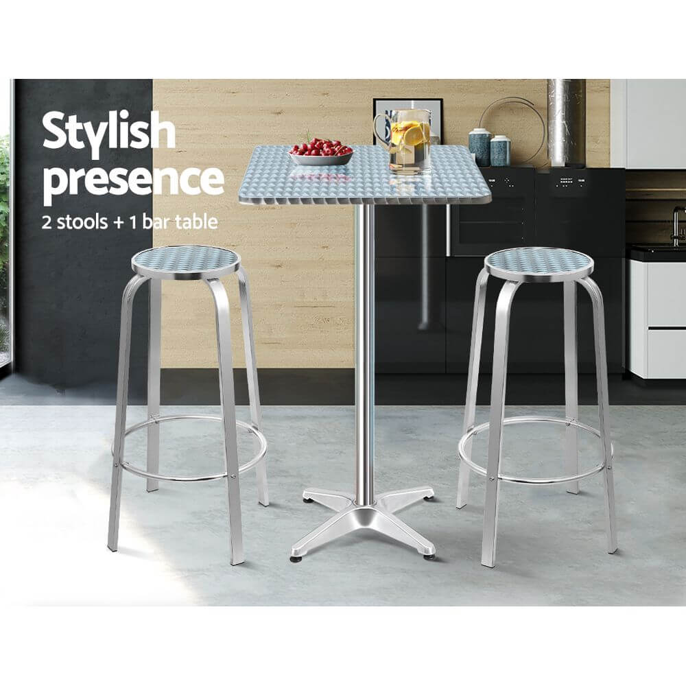 Morrison | Contemporary Silver Metal Outdoor Square Bar Stool Set | Silver