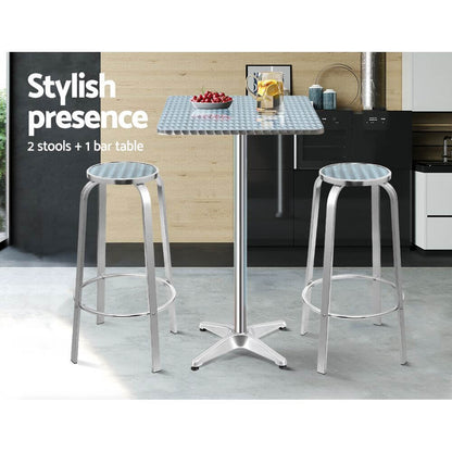 Morrison | Contemporary Silver Metal Outdoor Square Bar Stool Set | Silver
