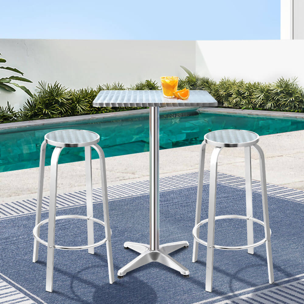 Morrison | Contemporary Silver Metal Outdoor Square Bar Stool Set | Silver