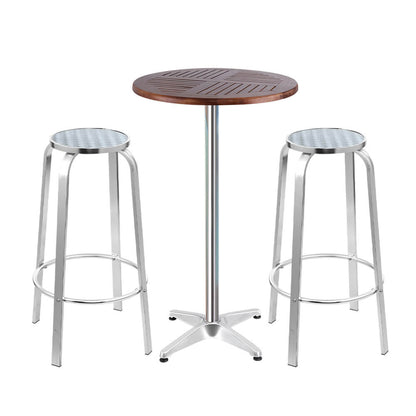 Morrison | Contemporary Silver Metal Outdoor Wooden Round Bar Stool Set | Silver