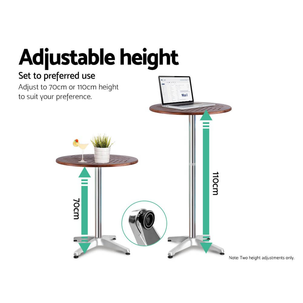 Morrison | Contemporary Silver Metal Outdoor Wooden Round Bar Stool Set | Silver