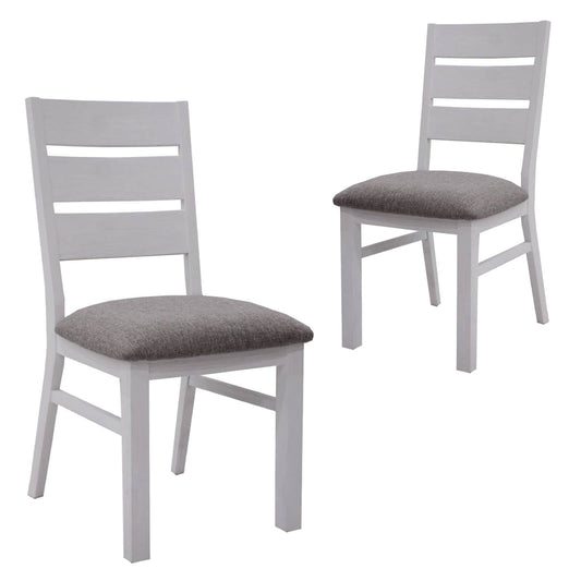 Morton | Farmhouse Grey Fabric Wooden Dining Chairs | Set Of 2 | Brushed White