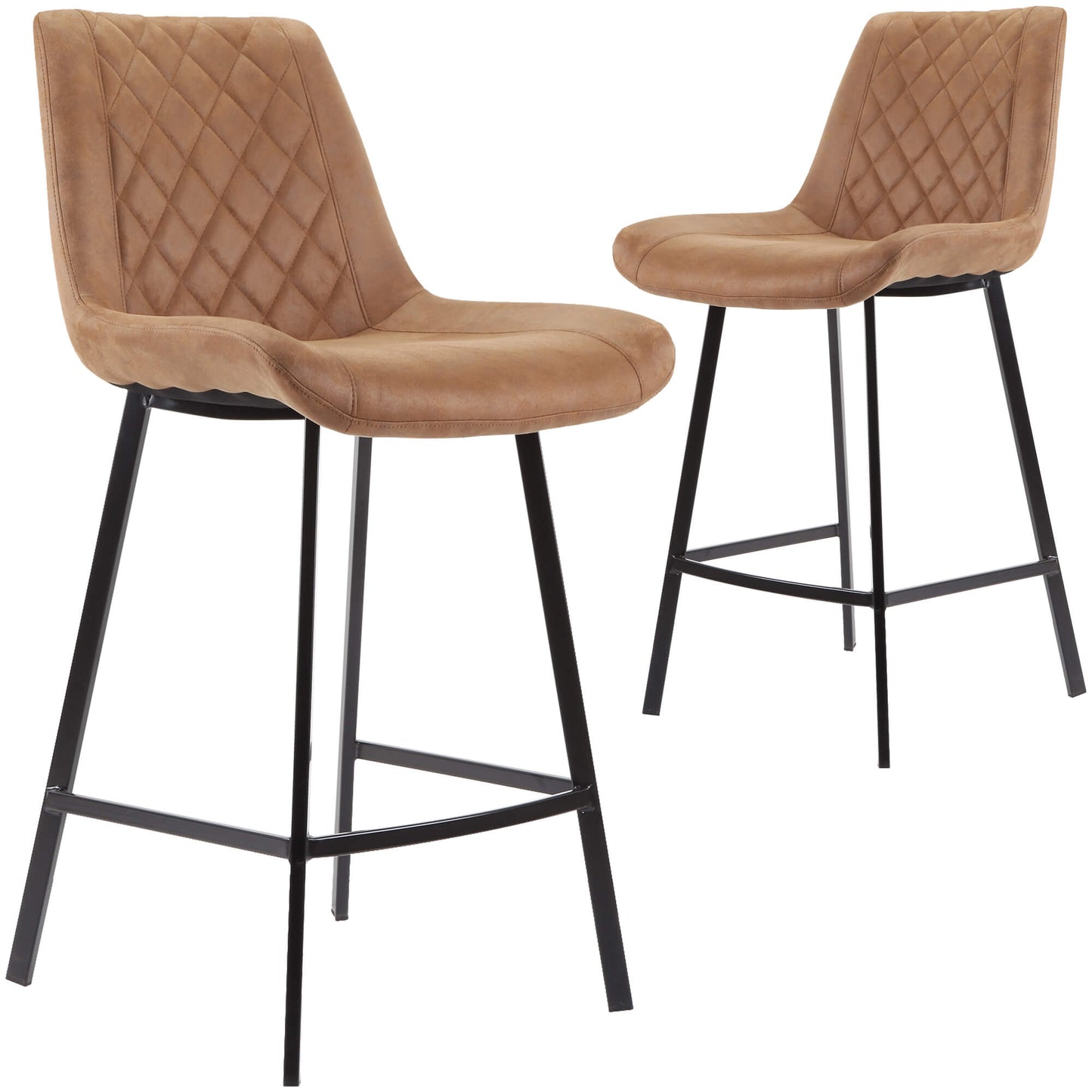 Murchison | Modern Ultra Suede Upholstered Bar Stools | Set Of 2 | Cognac