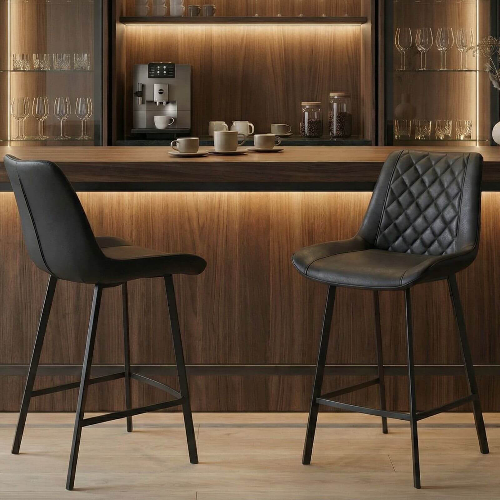 Murchison | Modern Ultra Suede Upholstered Bar Stools | Set Of 2 | Black