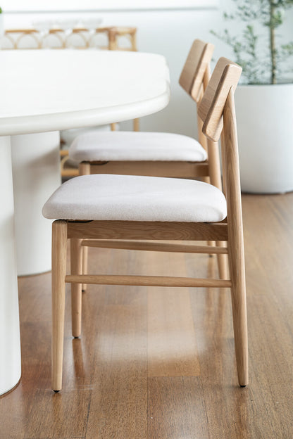 Nantes | Coastal Linen Fabric Natural Wooden Dining Chair