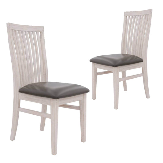 Noble | Farmhouse Grey PU Leather Wooden Dining Chairs | Set Of 2 | White Wash